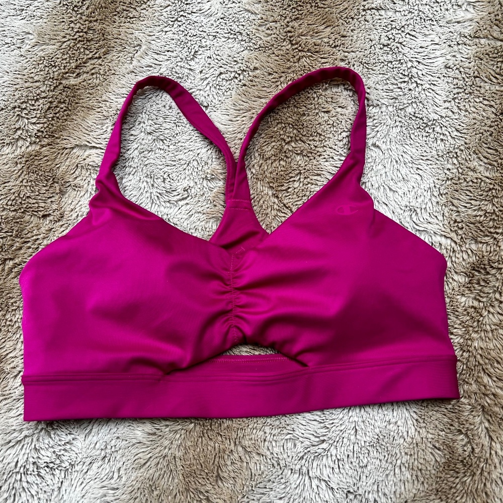 Champion Women's Soft Touch Eco Ruched Bright Pink Sports Bra-S